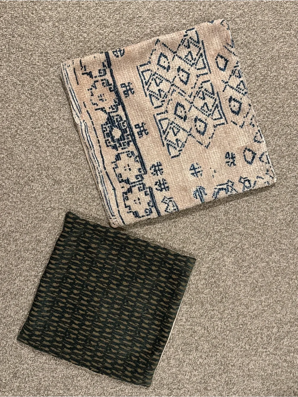 West Elm Beige, Navy, and Teal Patterned Throw Pillow Covers - Set of 2